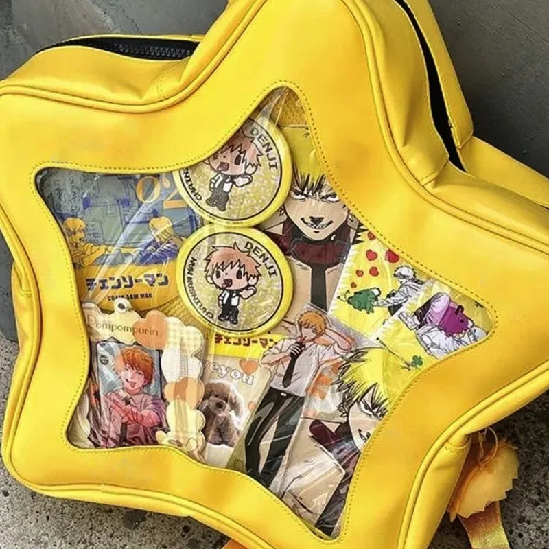sac à dos pentagramme jaune populaire de grande capacité, sac anti-douleur à bandoulière y2k, sac à dos spice girl doux et cool, ita-bag