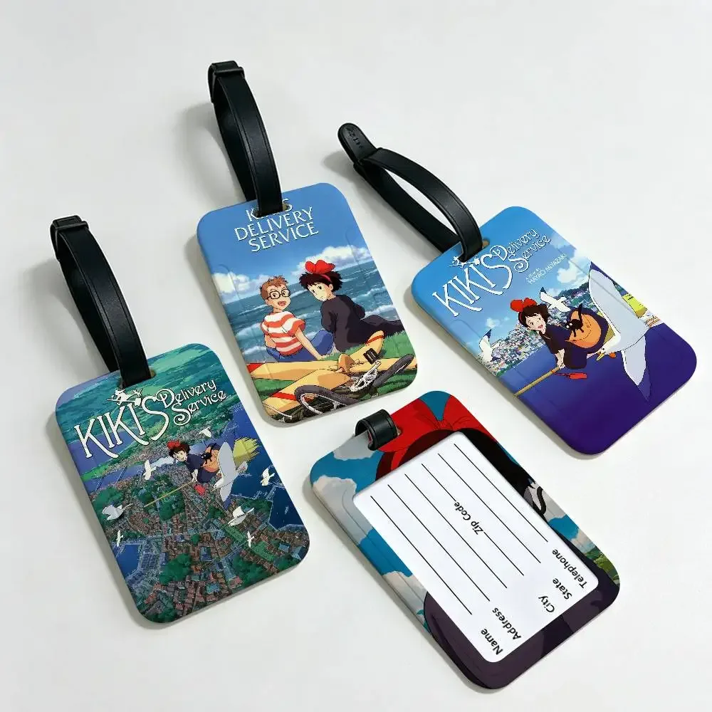 étiquette de bagage en pvc du film d'animation k-kikis d-delivery service avec carte d'information, étiquette d'identification anti-perte pour bagages et sacs d'école.