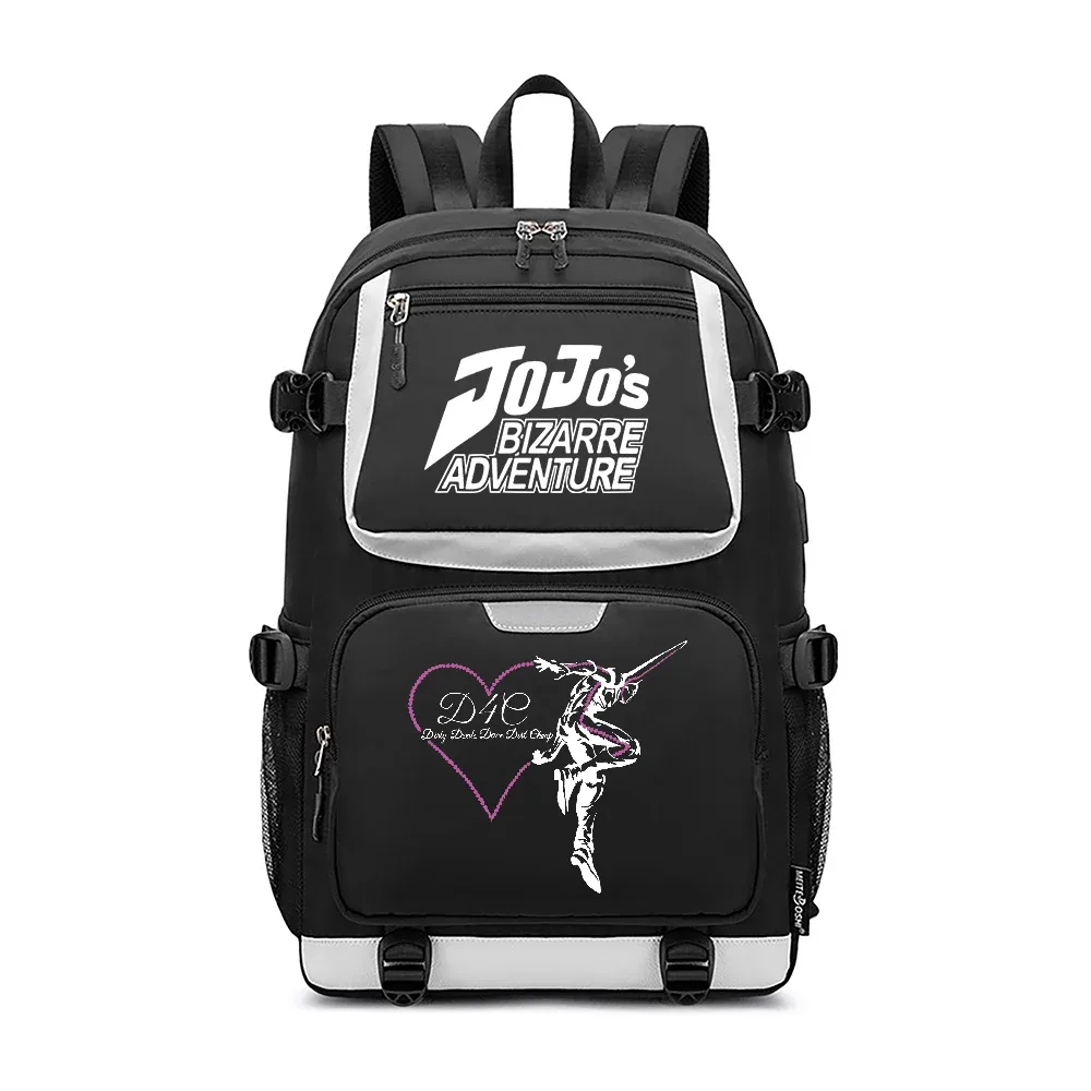 jojo's bizarre adventure – sac à dos de voyage dessin animé, grands sacs d'école imperméables pour femmes, sac à dos rose avec port usb pour ordinateur portable