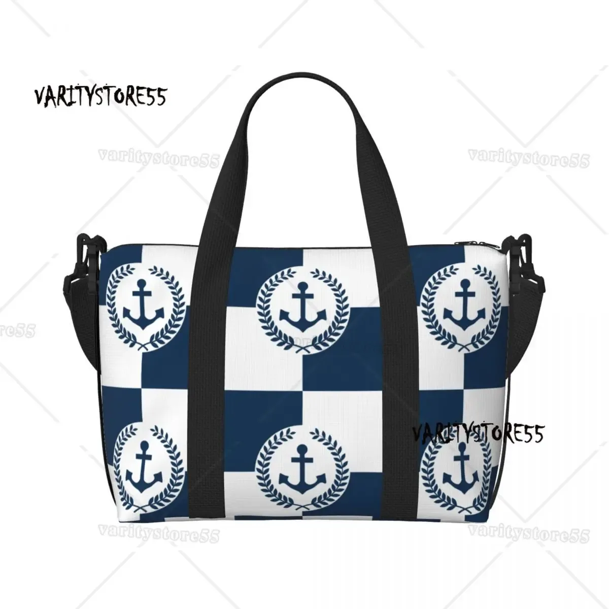 sac fourre-tout de plage personnalisé à rayures bleu marine et ancre blanche pour femmes, fourre-tout extra large pour salle de sport, sacs de shopping de voyage de navigation