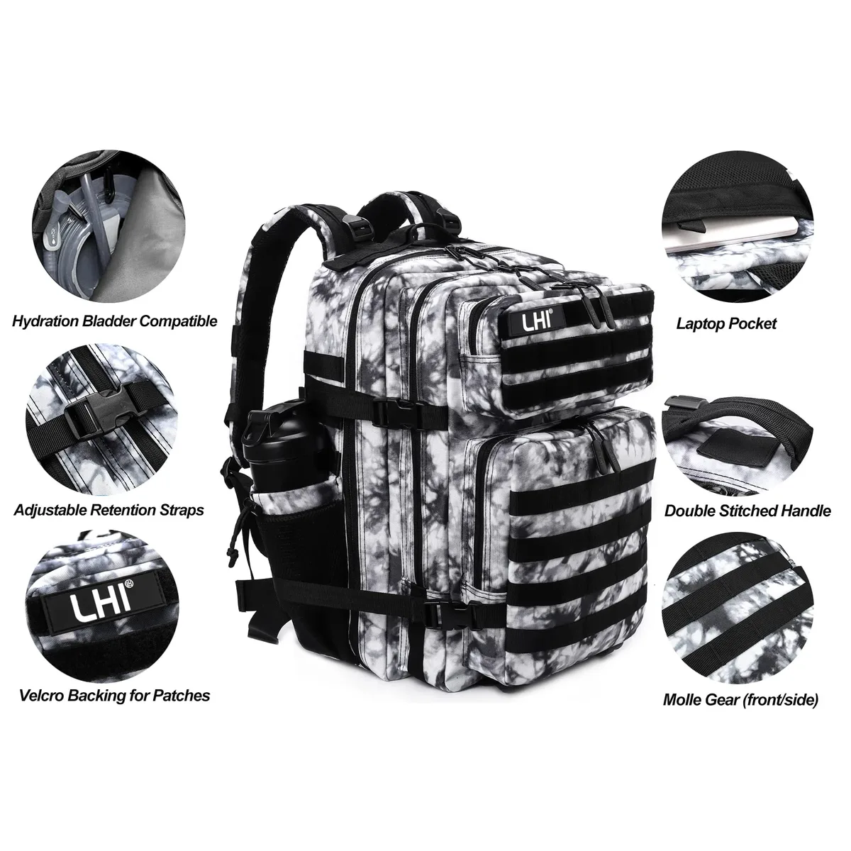 lhi 45l sac à dos tactique pour hommes et femmes grand athlète sac de sport sports de plein air randonnée survie sac à dos avec porte-bouteille