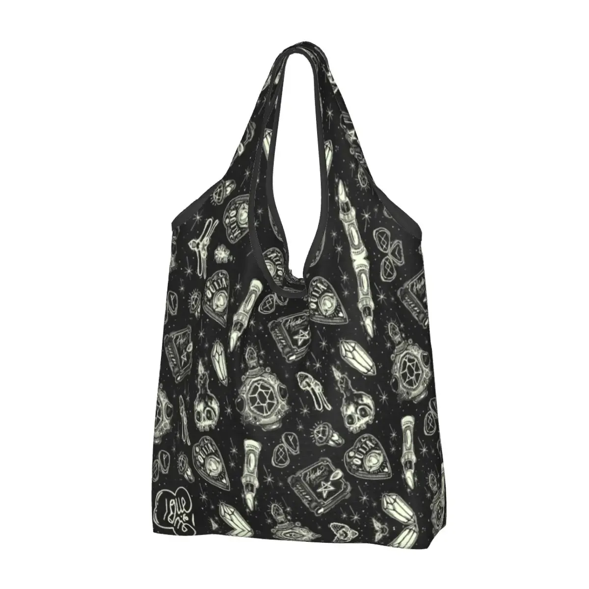 sac à provisions réutilisable personnalisé crow moon pour femme, sac fourre-tout portable, halloween, sorcière effrayant, sacs d'épicerie