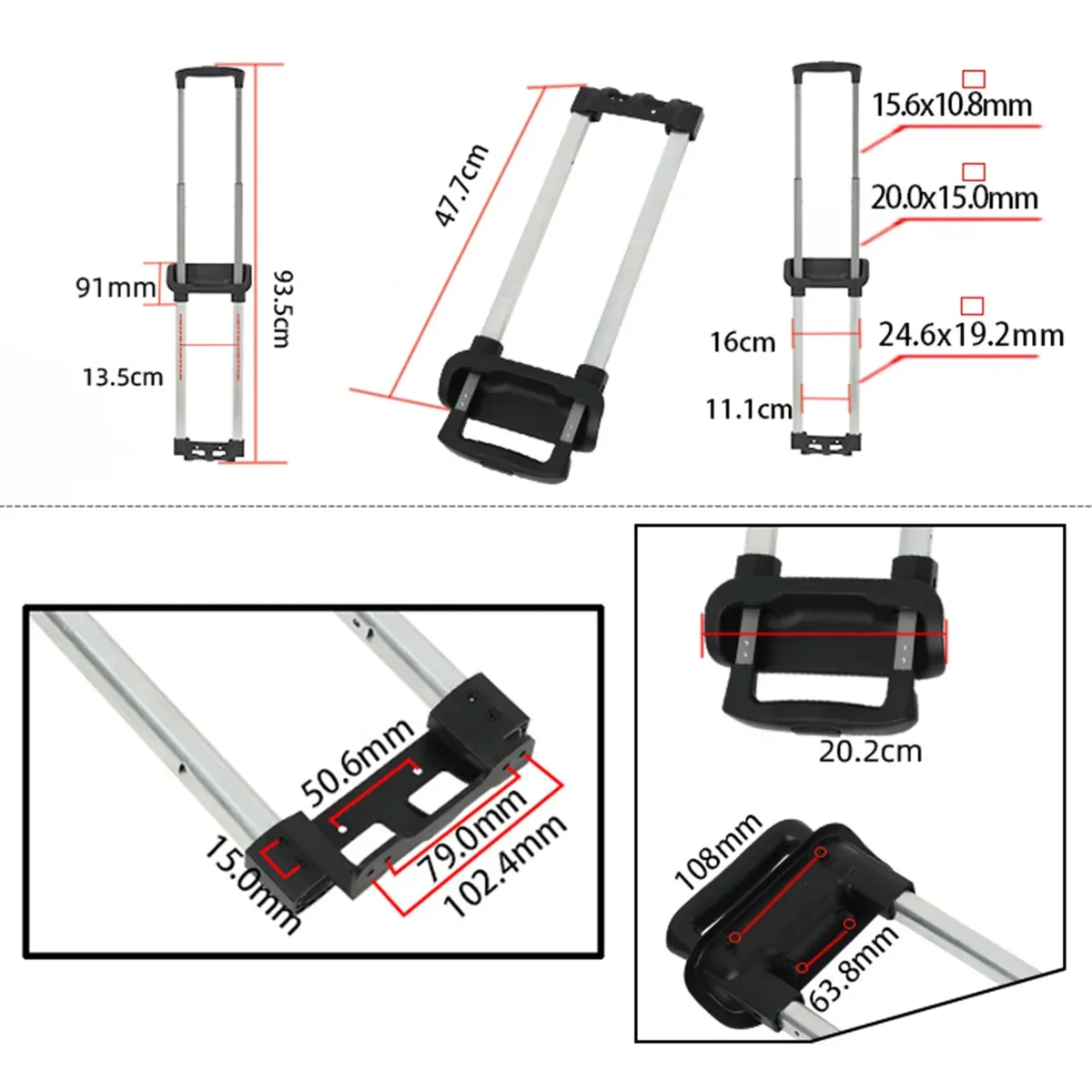 poignée télescopique de remplacement pour valise, poignée de traction universelle pour chariot, pièces de rechange pour la plupart des bagages de voyage