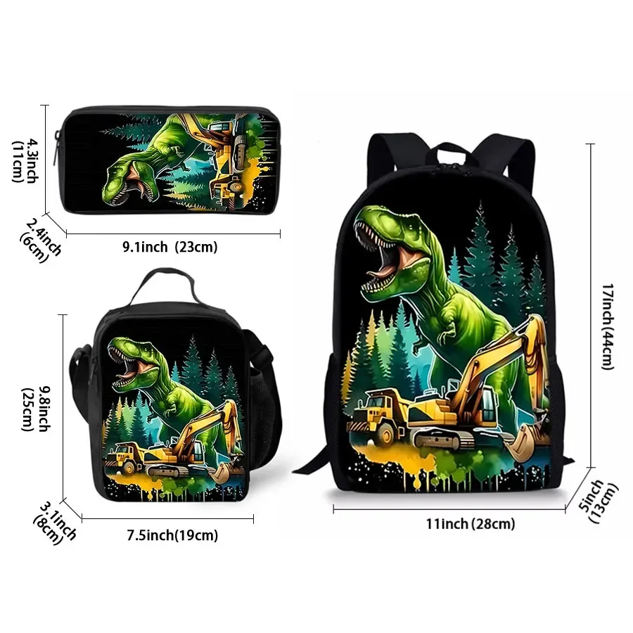 nouvel ensemble de sacs à dos trois pièces à motif dinosaure pour garçons et filles – meilleurs cadeaux – sac à dos scolaire 2d plat dessin animé pour enfants