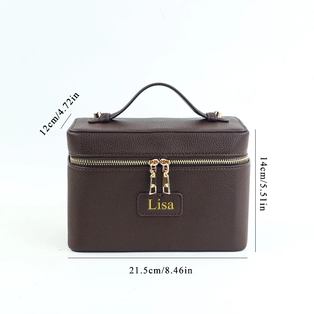 pochette à maquillage personnalisée en cuir pu avec compartiments, grande capacité, et inclut une trousse de maquillage.