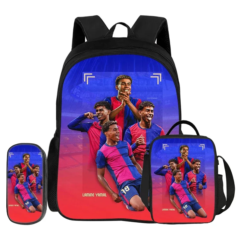 sac à dos football star, ensemble de 3 pièces, sac à dos scolaire l-lamin yamal, sacs à crayons, sac à livres, meilleur cadeau avec sac à lunch, sac à dos