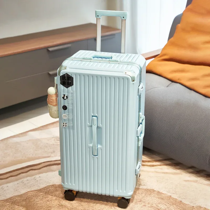 valise de voyage de luxe à cadre en aluminium avec porte-gobelet - valise à roulettes tendance 24/28/32 pouces avec poignée télescopique