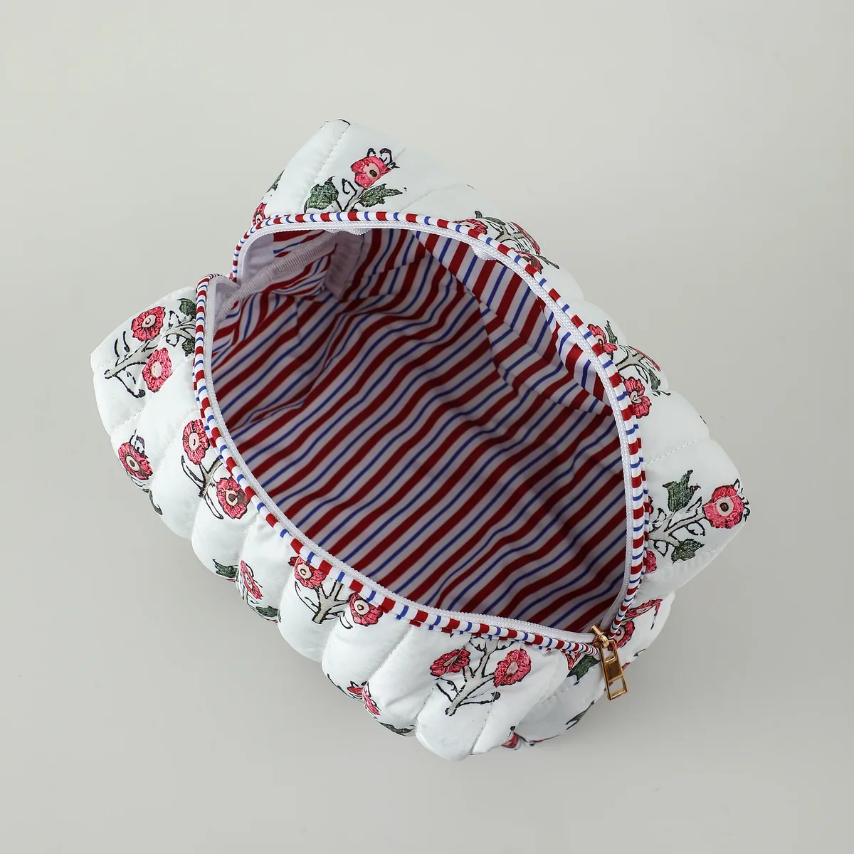 sac à cosmétiques à fleurs, trousse de toilette matelassée pour femmes et filles, sac organisateur de voyage avec doublure rayée, cadeau de demoiselle d'honneur