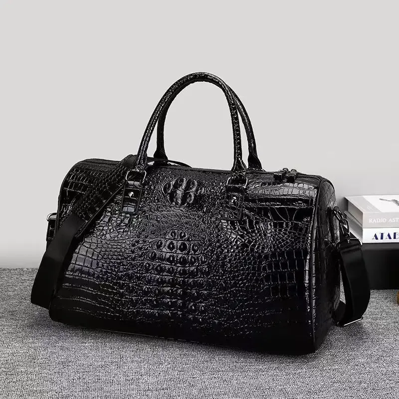 sacs de voyage en cuir d'alligator véritable de vache 2026, sacs de luxe pour hommes, grande capacité, sacs à bandoulière portables, sacs de voyage de marque