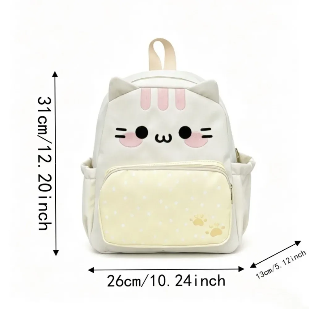 sac à dos pour chat de style japonais, grande capacité, design avec oreilles 3d, sac à dos kawaii léger, bretelles réglables, sac à dos à pois.