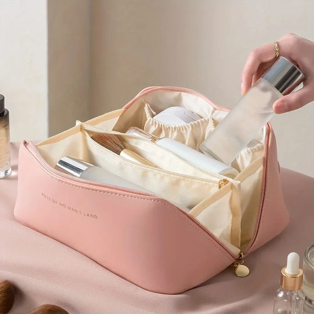 1pc grande trousse de toilette imperméable à fermeture éclair grande capacité avec compartiments, poignée et fonction organisateur