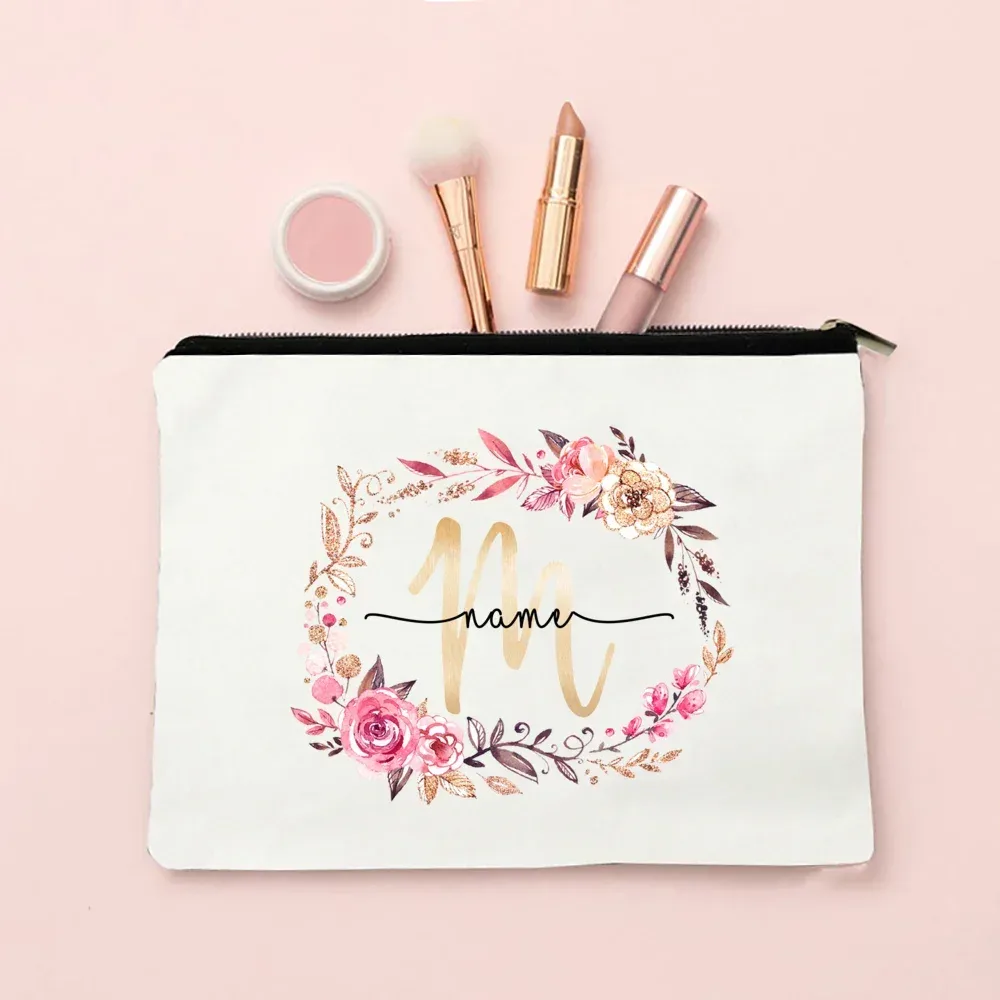 trousse de maquillage personnalisée avec initiale et nom, étui à cosmétiques pour patients, monogramme en toile, poudres de toilette, cadeaux d'anniversaire, de mariage, de demoiselle d'honneur