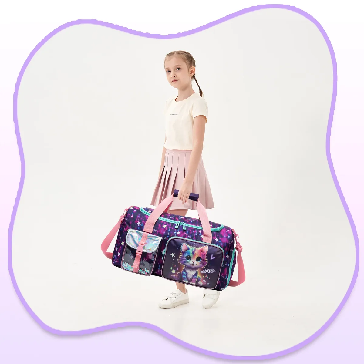 sac de voyage pour enfants, sac de sport pour filles, sac de nuit pour filles, sac de gym, sac de danse pour filles avec compartiment à chaussures