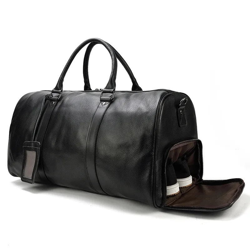 pooloos sacs de voyage en peau de vache naturelle sacs de nuit en cuir imperméables pour hommes bagages à main hommes sac de week-end homme d'affaires 55 cm