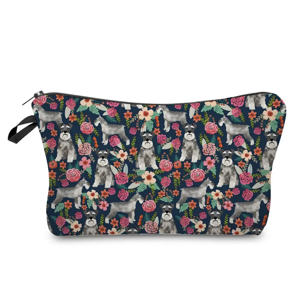 dessin animé fleur chien chat mignon imprimé femmes sac cosmétique en plein air portable voyage trousse de toilette personnalisable trousse de toilette trousse de maquillage