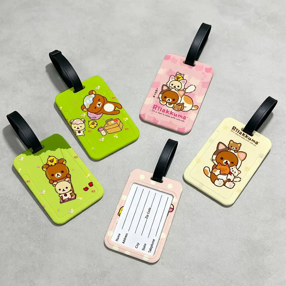 étiquette de bagage légère anti-perte en pvc kwaii cute p-rilakkumas bear avec pochette amovible pour carte d'information, accessoire de voyage pour sac à dos