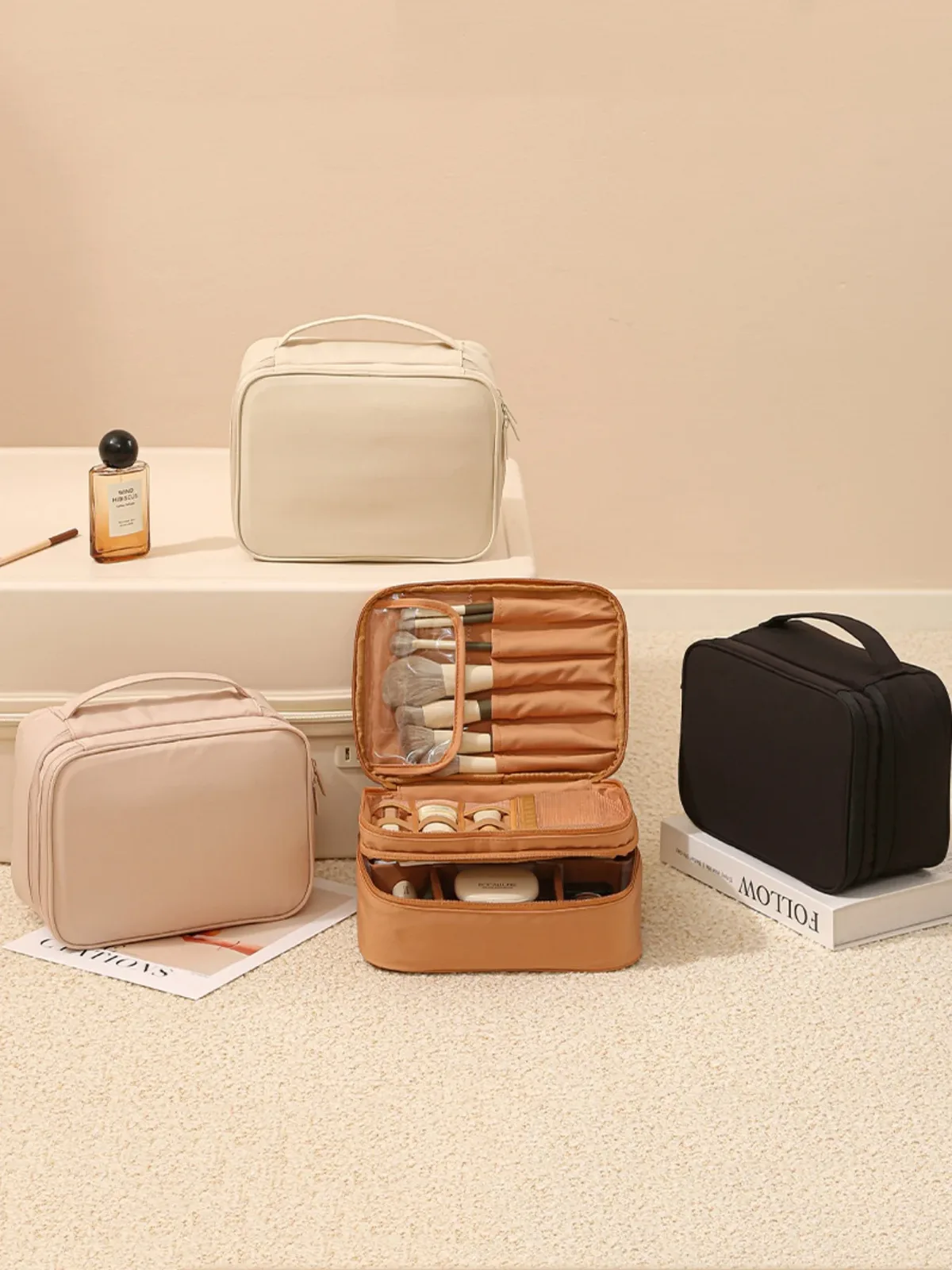 matériel en tissu oxford épais, simple ou double couche, trousse de toilette et de maquillage à la mode, adaptée aux voyages, aux voyages au travail, aux sorties quotidiennes, aux câbles de données