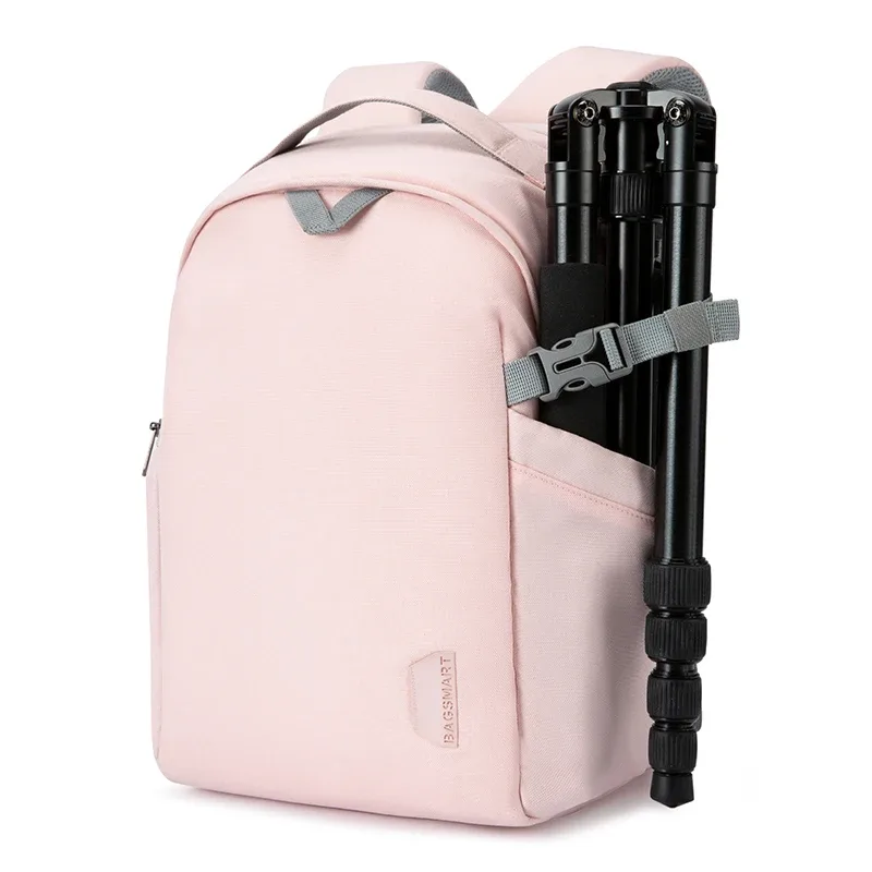 sac dos toile rose compartiments multifonction appareil photo objectifs accessoires voyage extérieur trépied fixation