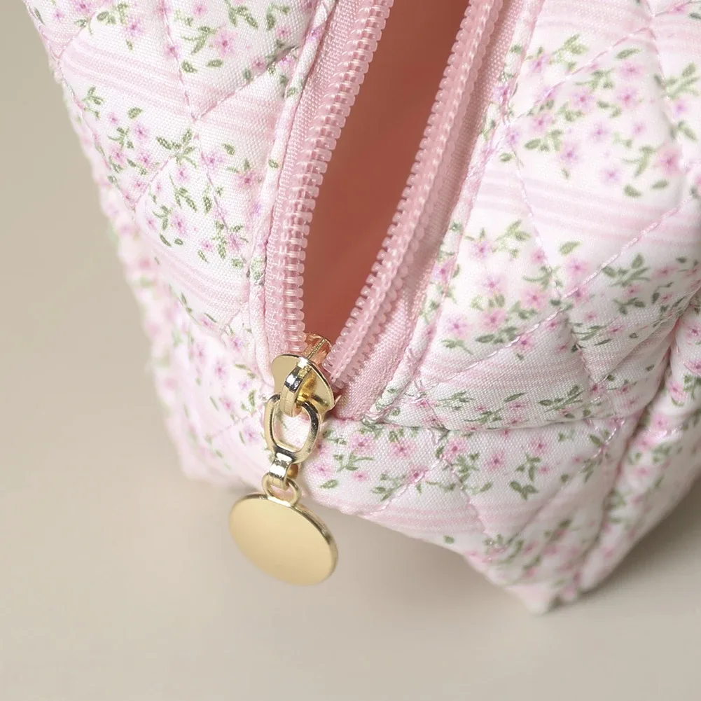 sac à cosmétiques floral pour femmes, grande capacité, en coton, esthétique, sac de toilette, fermeture éclair, sac organisateur rembourré, sac à main quotidien pour filles