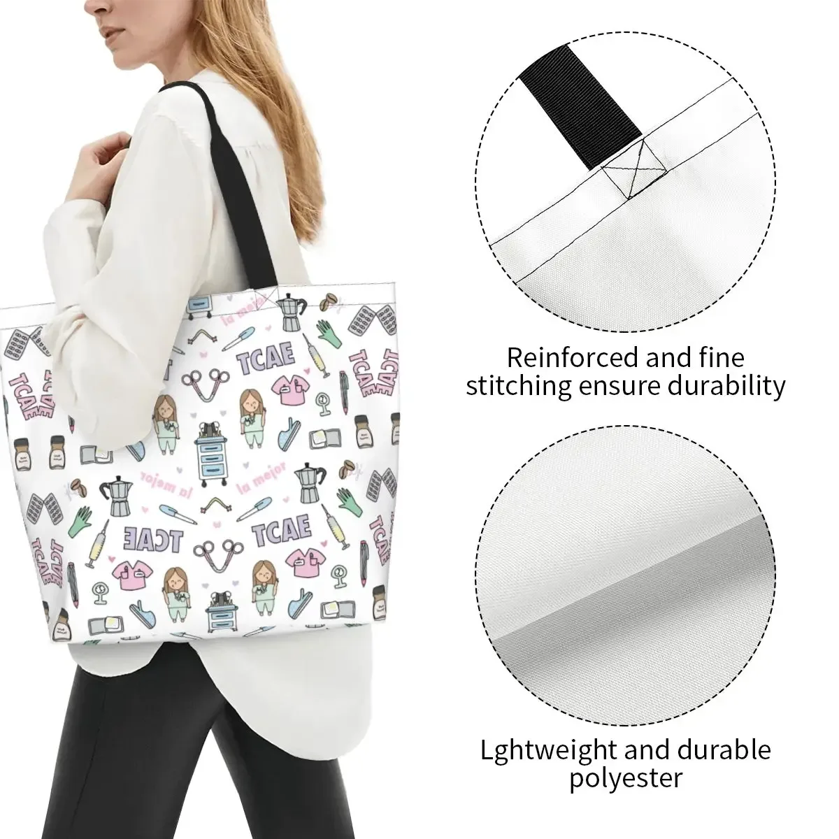 dessin animé médecin infirmière enfermera en apuros sacs d'épicerie grande capacité esthétique merch pour femme rue sac à bandoulière