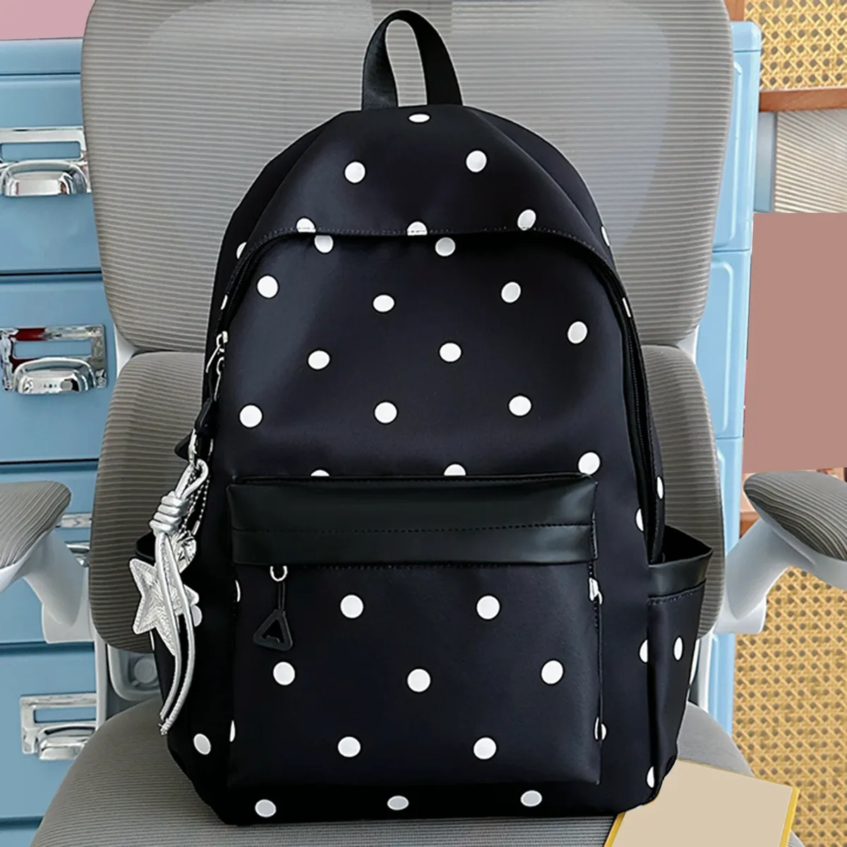 sac à dos esthétique à pois style preppy, sac à dos scolaire mignon et décontracté pour les étudiantes du primaire et du collège
