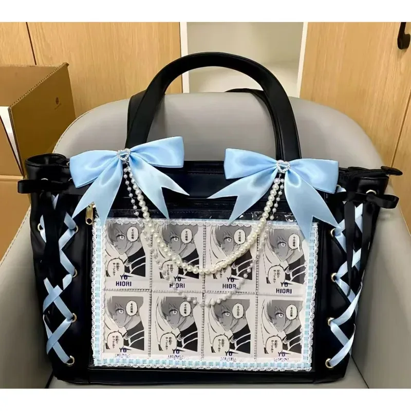 nouveau sac ita japonais mignon et élégant avec ruban, sacs à main transparents pour filles lolita, sacs fourre-tout tendance de grande capacité, sacs à bandoulière esthétiques