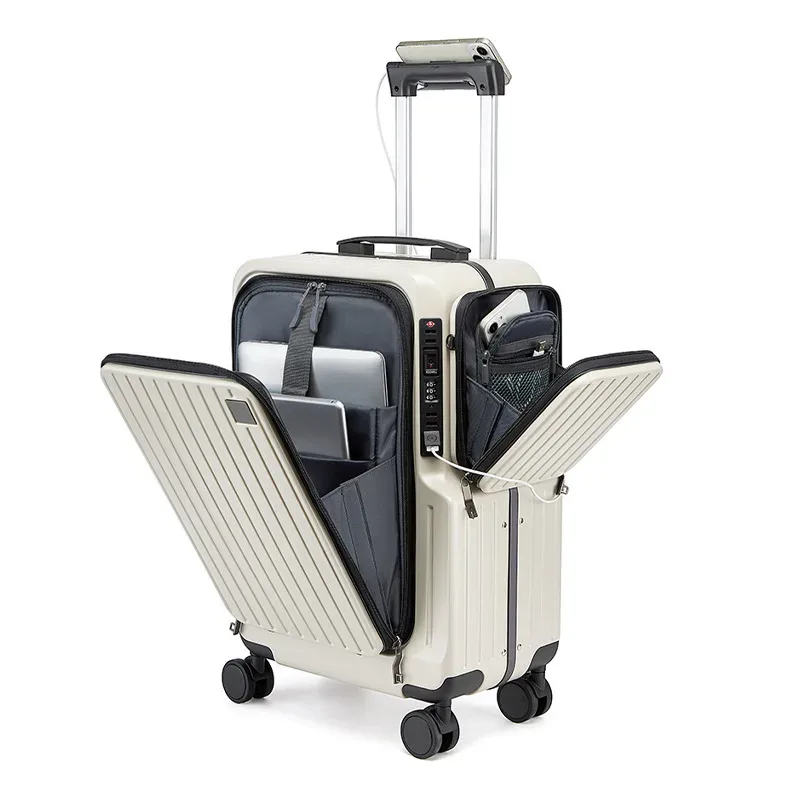valise à ouverture frontale en aluminium, 20 pouces, multifonctionnelle, avec petit sac bandoulière amovible