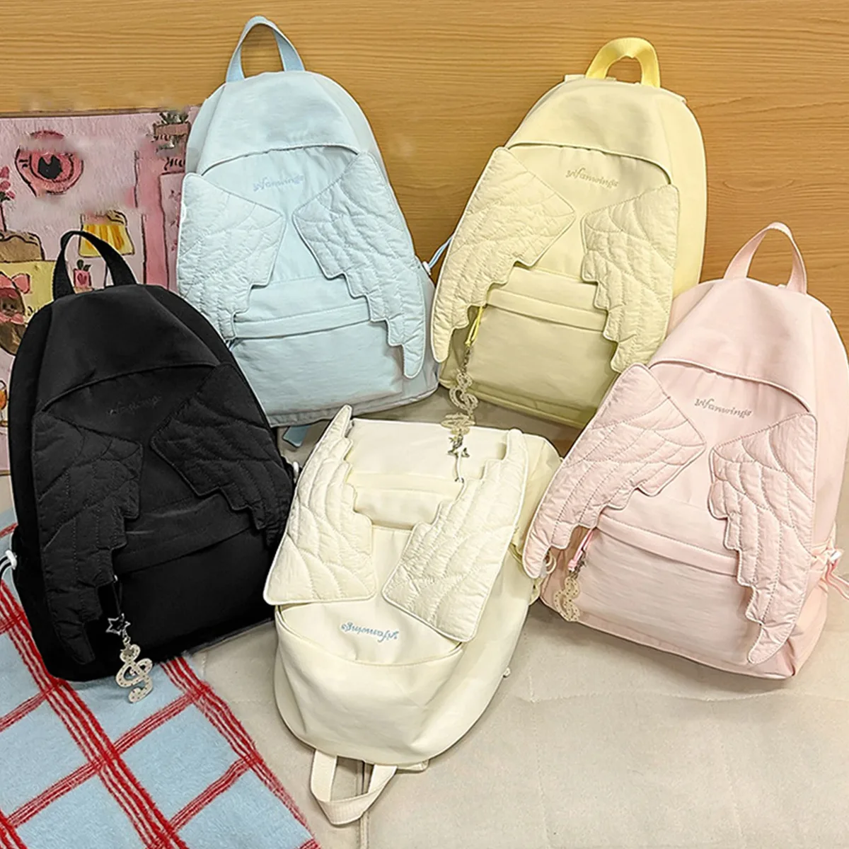 sac à dos ailes d'ange pour femmes, grande capacité, en nylon, sac de voyage scolaire, style coréen, sac à bandoulière décontracté
