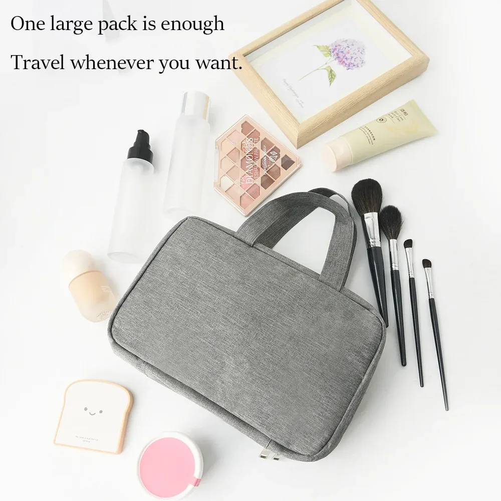 trousse de toilette cosmétique multifonctionnelle, 4 plis, résistante à l'eau, séparation sèche et humide, portable pour voyage, pinceaux cosmétiques, articles de toilette