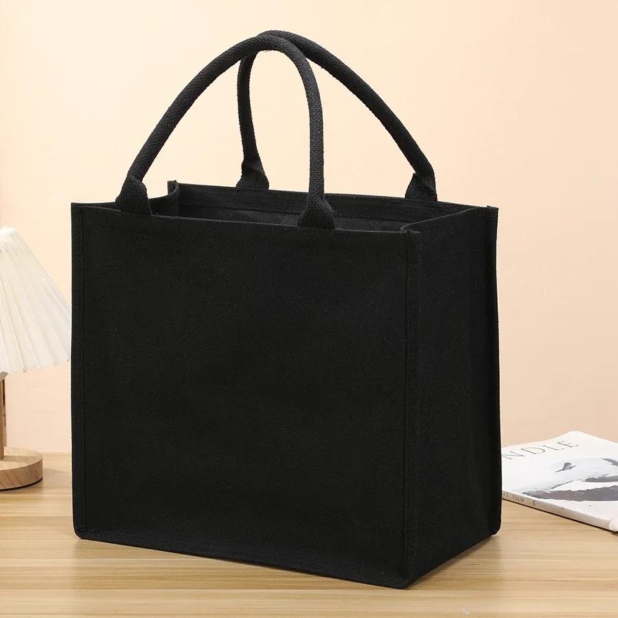 Sac fourre-tout en toile épais pour loisirs, fourre-tout noir tridimensionnel pour hommes et femmes, sac de shopping simple de grande capacité
