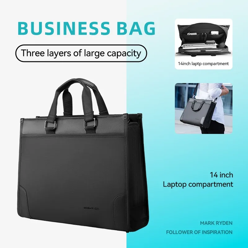 sacoche d'affaires élégante mark ryden, sacoche pour ordinateur portable 14 pouces, imperméable, avec fermeture éclair ykk