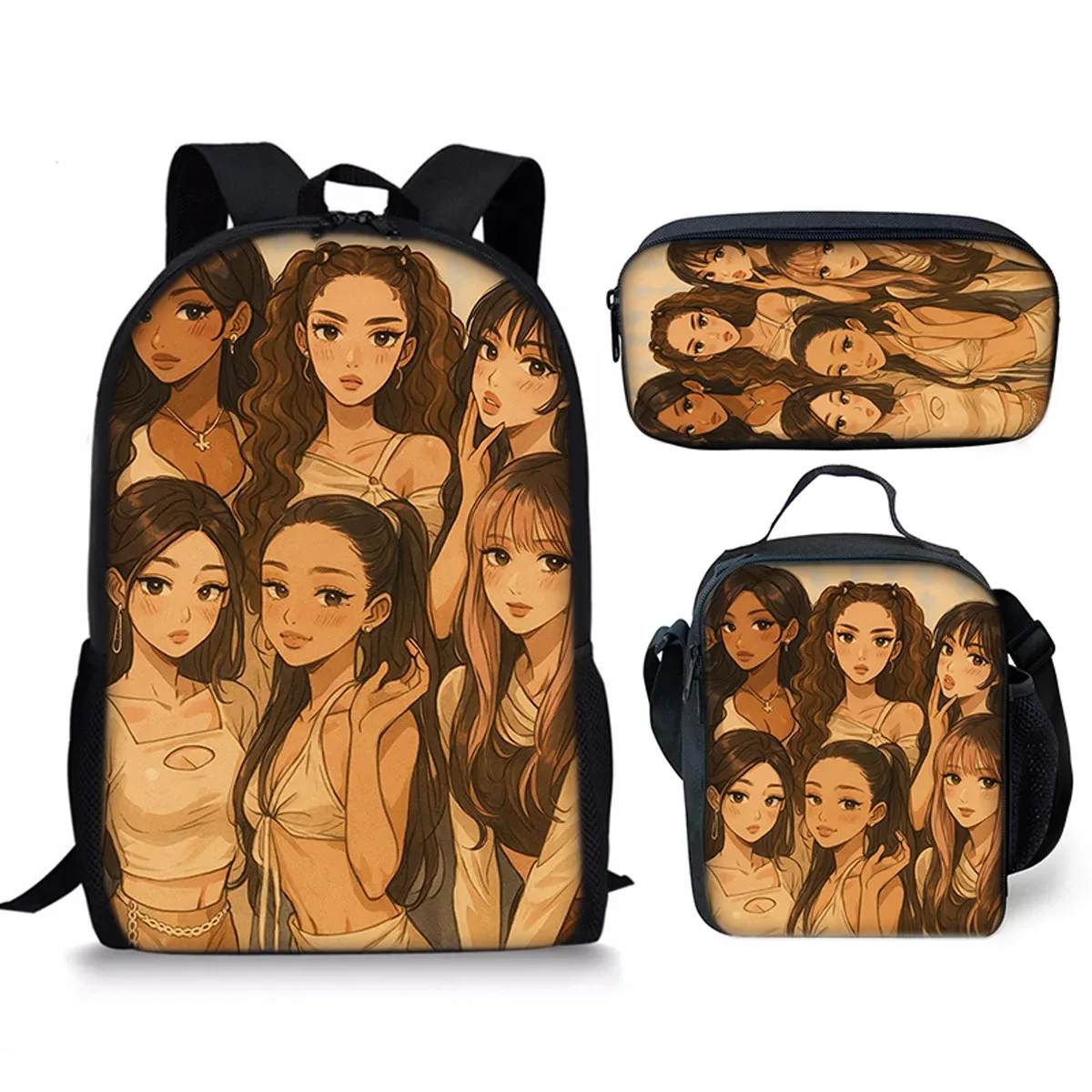 sac à dos scolaire classique populaire kpop katseye imprimé 3d, ensemble de 3 pièces, sac à dos pour ordinateur portable, sac à déjeuner, trousse à crayons