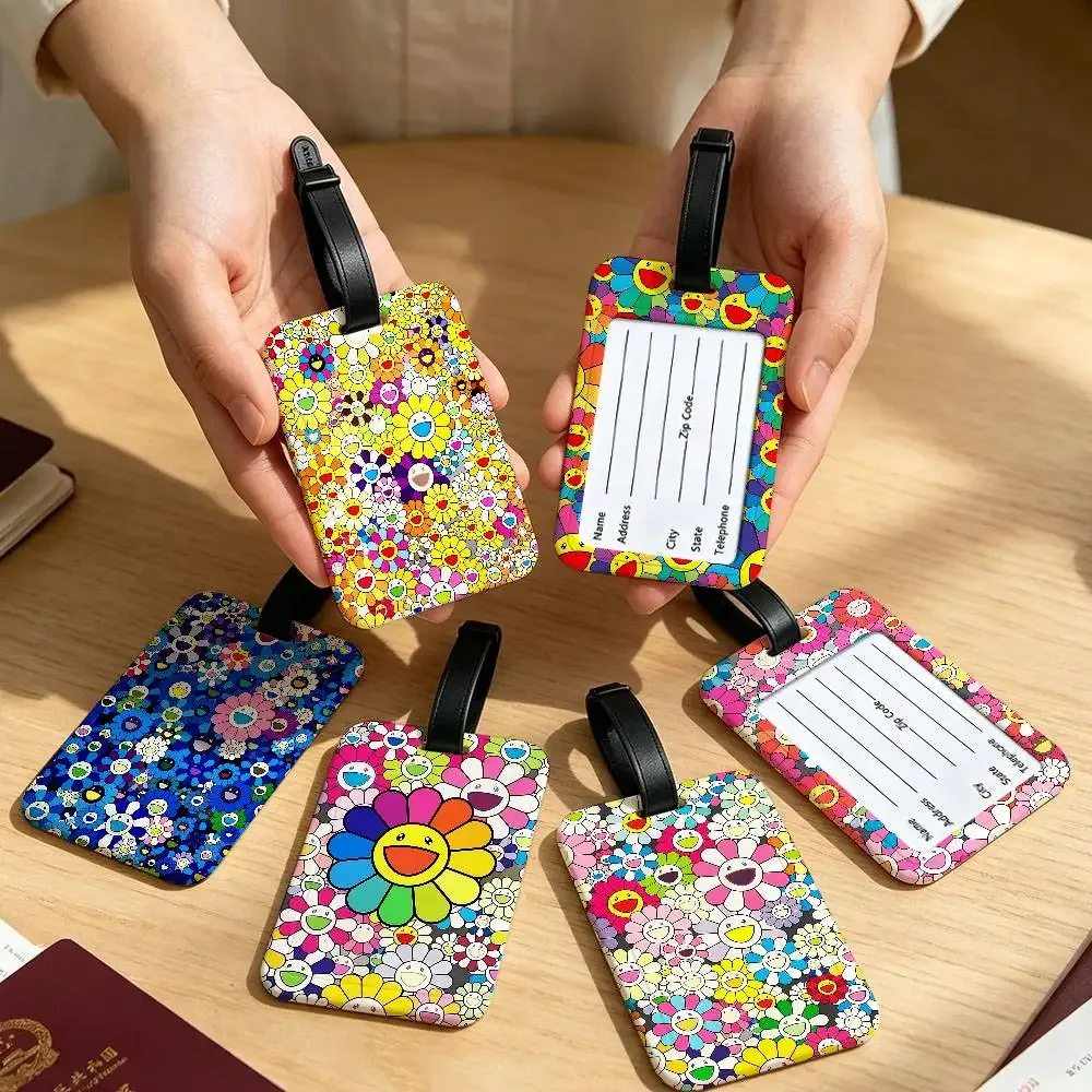 étiquette de bagage en pvc imperméable t-takashi murakami avec carte d'information, étiquette d'identification anti-perte pour bagages, sac à dos scolaire