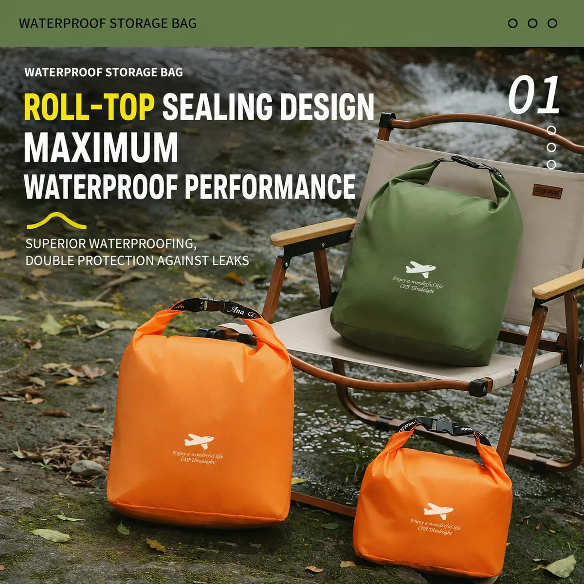sacs de rangement de voyage étanches à fermeture roll-top en oxford ultralégers et indéchirables pour le camping, la randonnée, et les sacs de compression anti-salissures