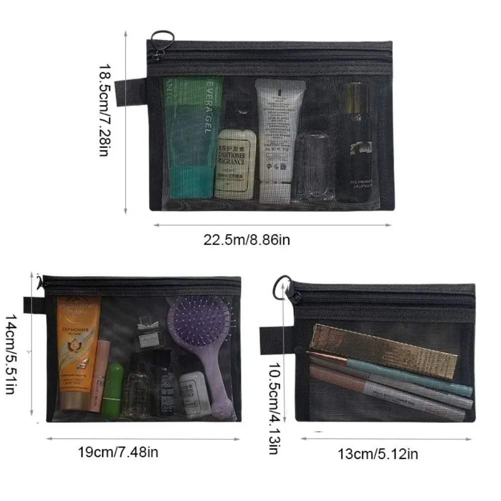 sac à cosmétiques en maille de grande capacité, sac carré à fermeture éclair, trousse de maquillage, étuis à crayons, pochette de lavage, étuis à cosmétiques pour dames
