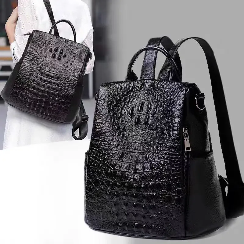 sac à dos en cuir group de vache pour femme, marque de luxe, alligator, décontracté, nouvelle mode 2025
