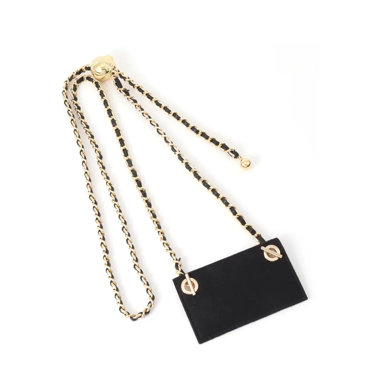 chaîne métallique maillons noir doré pochette cuir compacte fermoirs dorés accessoire voyage remplacement sacoche identification documents travail