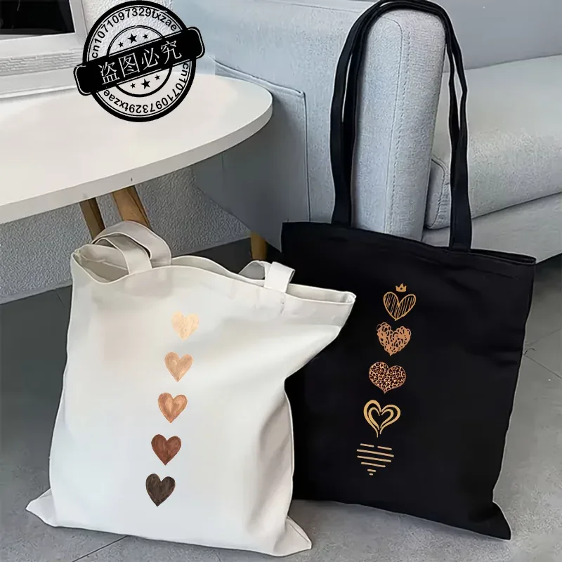 Sac de Shopping pour femmes minimaliste aquarelle coeur imprimé graphique sacs à bandoulière étudiants filles fourre-tout décontractés femmes sacs à main HG01