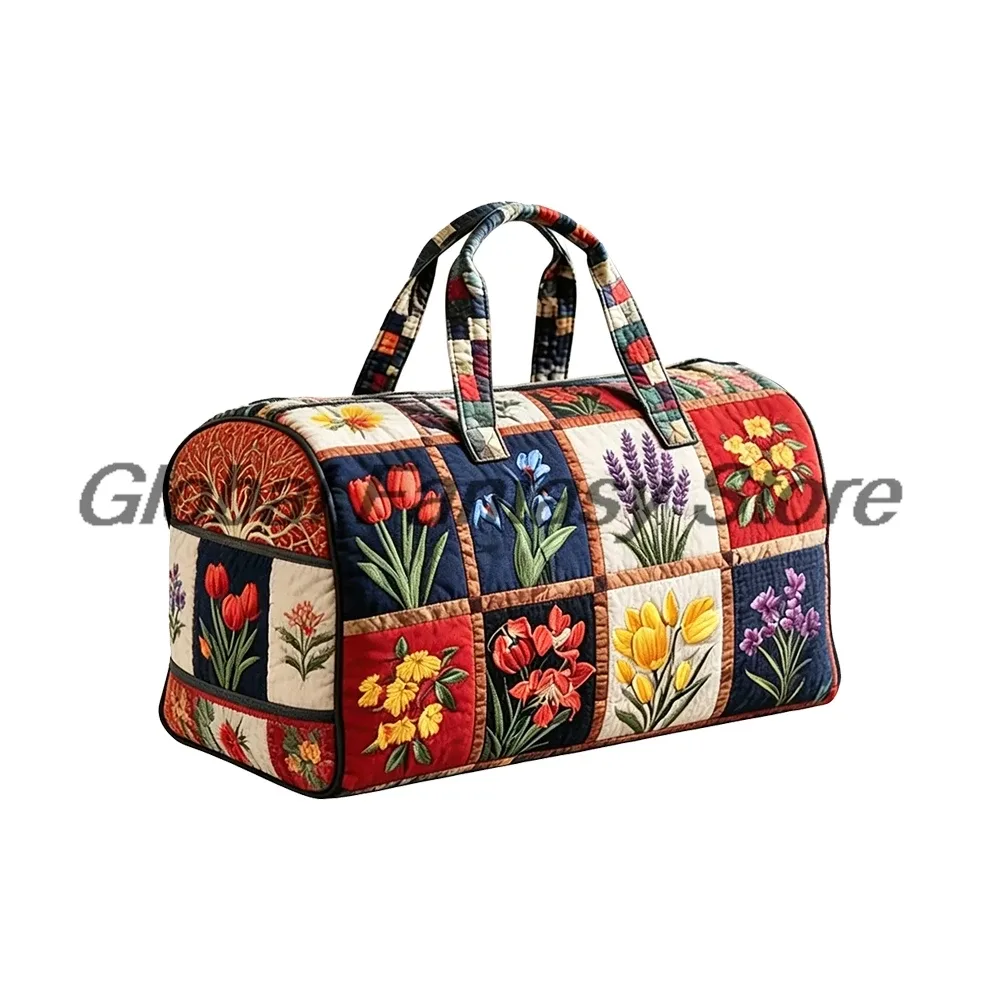 sac de voyage matelassé à motifs floraux vintage pour homme, grande capacité, sac à main de voyage, sac de week-end pour femme, idéal pour les activités de plein air