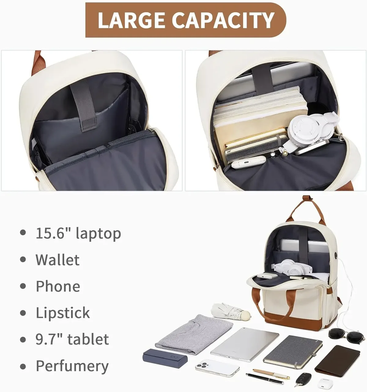 sac à dos kono pour femme 15,6 pouces, sac à dos pour ordinateur portable pour filles, sac à dos élégant pour le travail et les voyages, pour l'université, le bureau