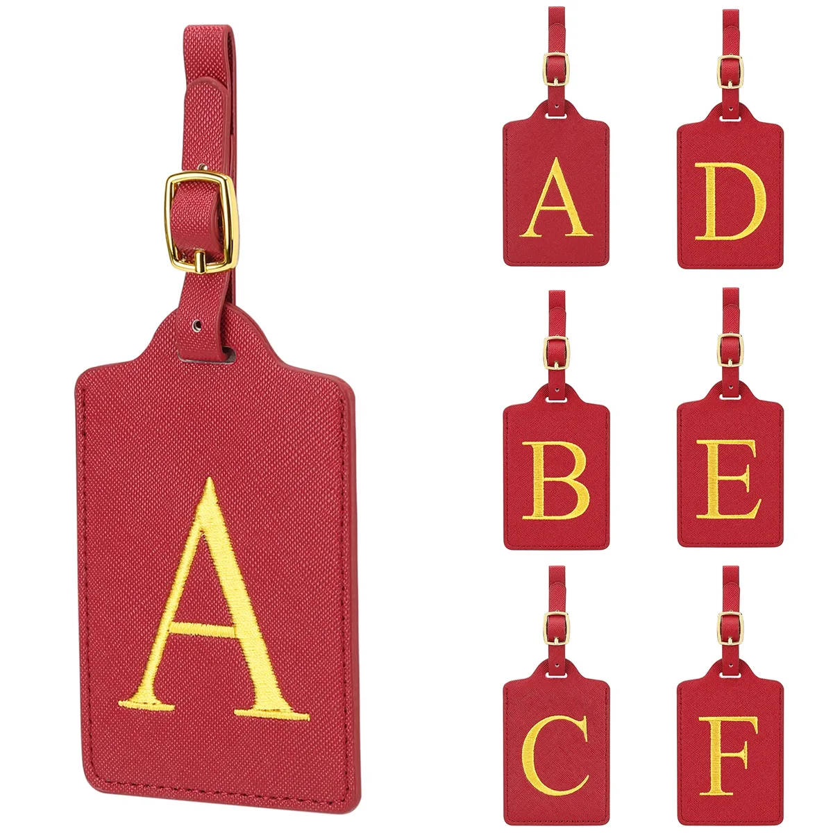 étiquettes de bagage miyin 26 lettres en cuir pu pour valises, protection de la vie privée, accessoires de voyage essentiels, rouge éclatant