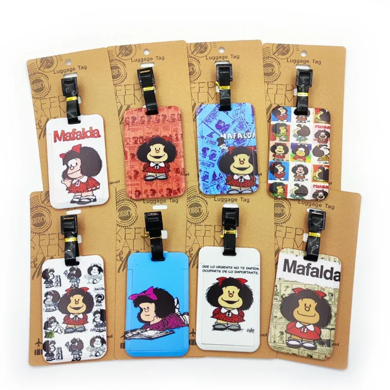 étiquette de bagage mafalda pour filles mignonnes, étiquette de bagage de voyage pour femmes, porte-adresse d'identification, bagages d'embarquement, billet de valise portable