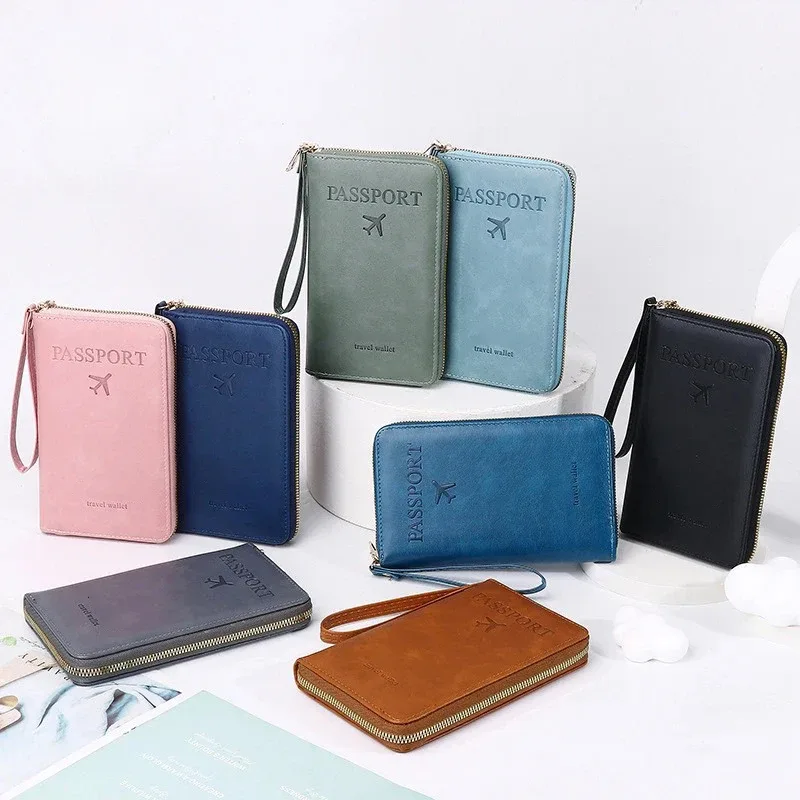 Porte-passeport multifonction unisexe pour hommes et femmes, fermeture éclair, étui portefeuille en cuir PU, protection pour billets, accessoires de voyage