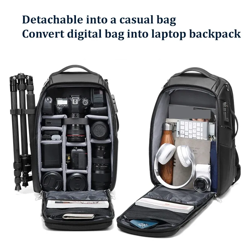 sac à dos professionnel pour appareil photo reflex numérique pour hommes, avec support pour trépied, détachable en sac à dos antivol de 40 l pour ordinateur portable de 17 pouces