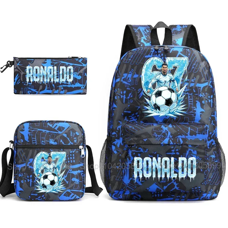 sac à dos cr7 ronaldo football 67 imprimé, sac d'école avec sac à bandoulière et trousse à crayons pour étudiants garçons, cadeau, sac à dos de voyage quotidien