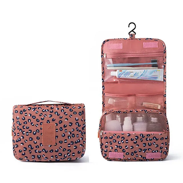 trousse de toilette de voyage suspendue imprimée fleurs multicolores, imperméable avec crochet et multiples compartiments pour cosmétiques et soins de la peau