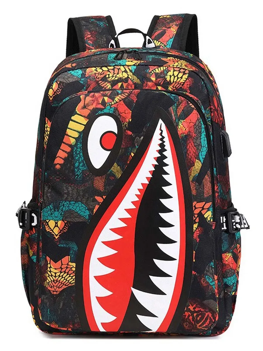 sac à dos pour enfants de l'école primaire, motif requin, grande capacité, léger, simple, sac à dos de dessin animé