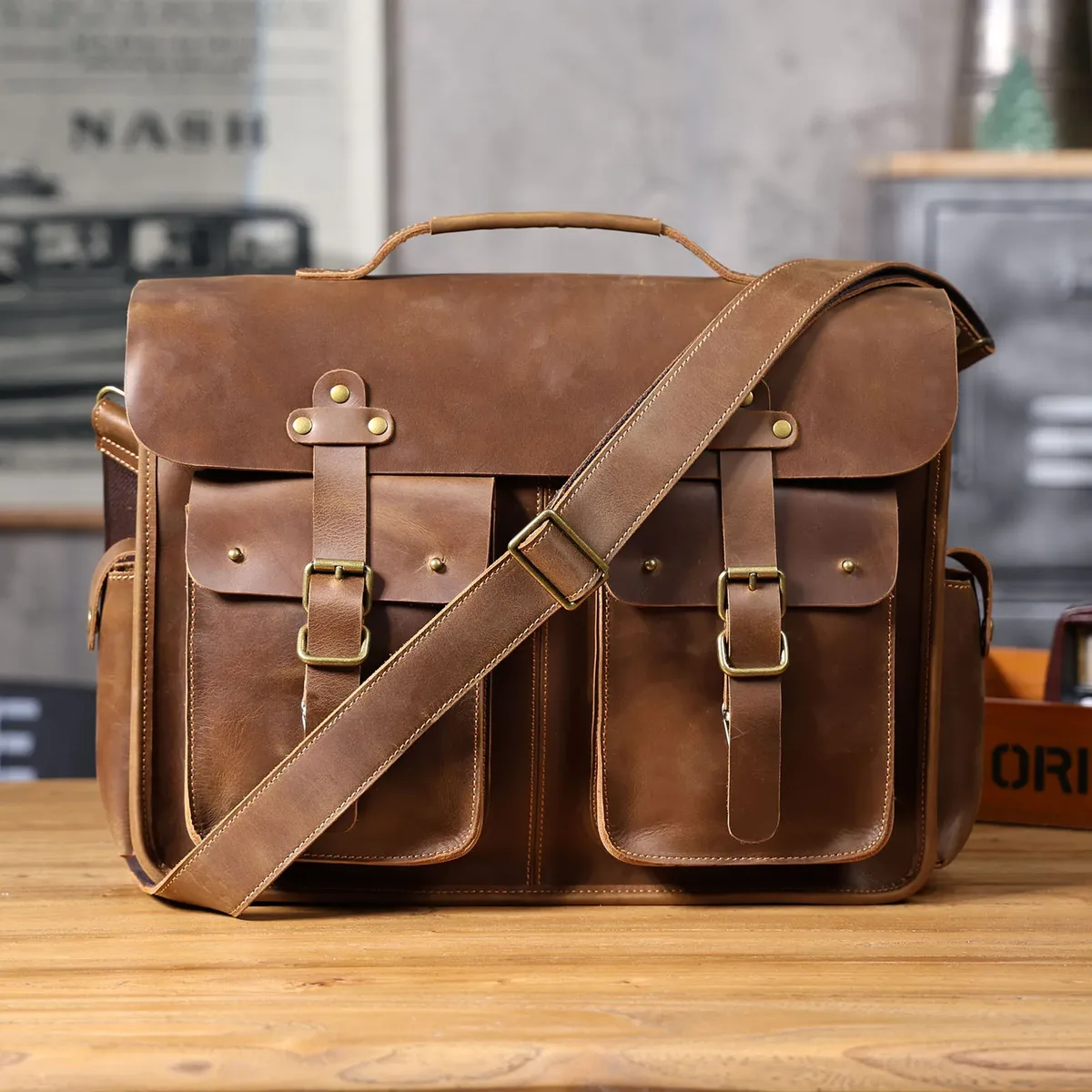 vintage haute qualité cheval fou peau de vache hommes grand porte-documents voyage décontracté luxe à la main en cuir véritable sac à main pour ordinateur portable