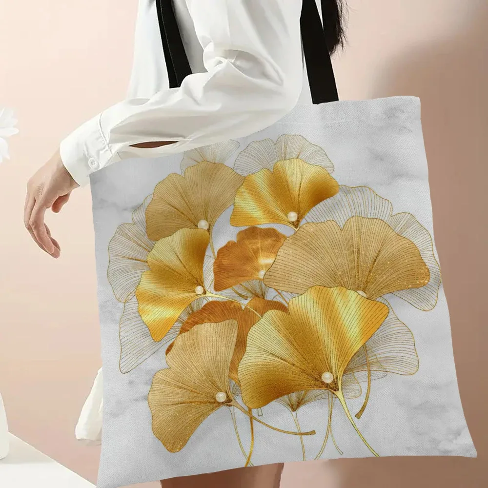 mode fourre-tout rafraîchissant simple sac à bandoulière décontracté belles feuilles de ginkgo imprimer sacs à main haute capacité eco sacs à provisions