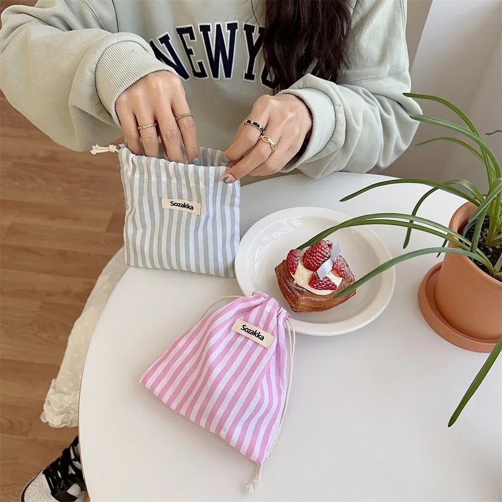 sacs à cordon rayés roses pour femmes, sac à main, porte-monnaie, pochette à monnaie, sac de rangement pour clés et rouge à lèvres, sac anti-poussière pour bijoux, pochette à maquillage